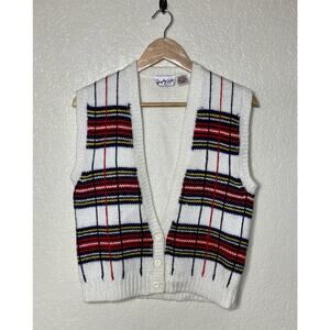 90s Y2K Shapely Knits Sweater Vest Stripes Womens Medium Preppy Academia